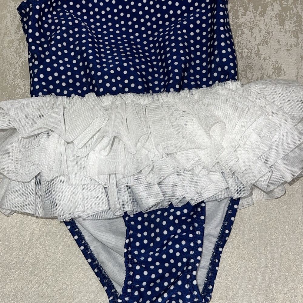 Cat & Jack Navy Polka Dot Kids Swim One Piece - Picture 2 of 5